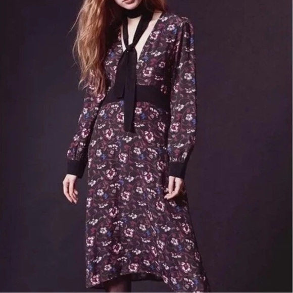For Love And Lemons UO Vneck Black Floral Midi Dress Size Small - Picture 1 of 7